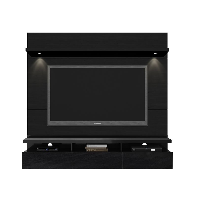 Cabrini 1.8 Floating Wall Theater Entertainment Center in Black Gloss and Black Matte