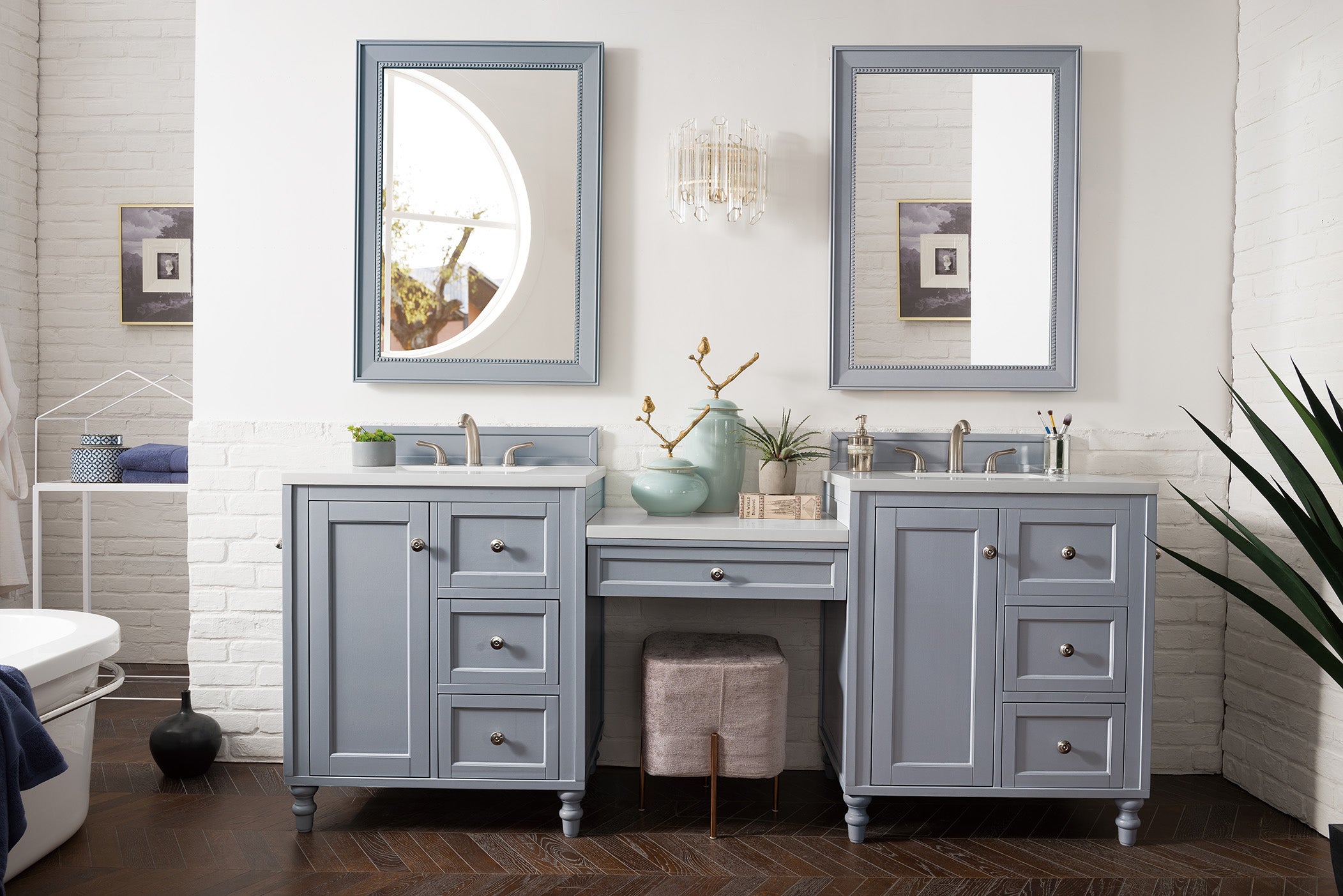 86 Copper Cove Encore Double Bathroom Vanity with Makeup Counter, Bright White