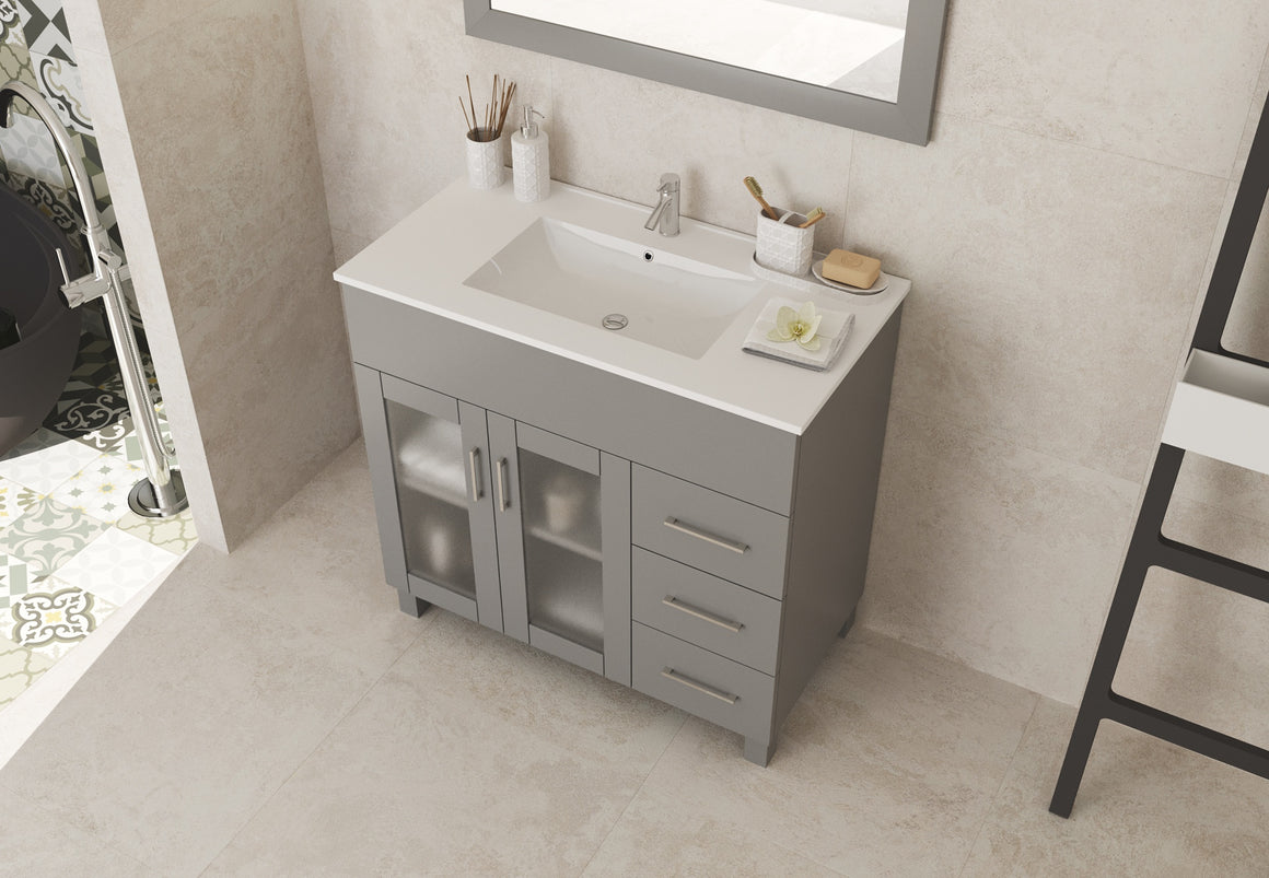 Nova 36 - Grey Cabinet + Ceramic Basin Countertop