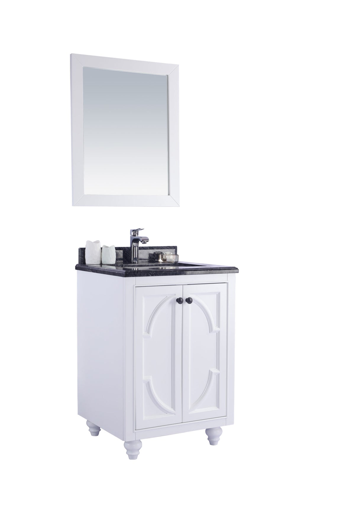Odyssey - 24 - White Cabinet + Black Wood Marble Countertop