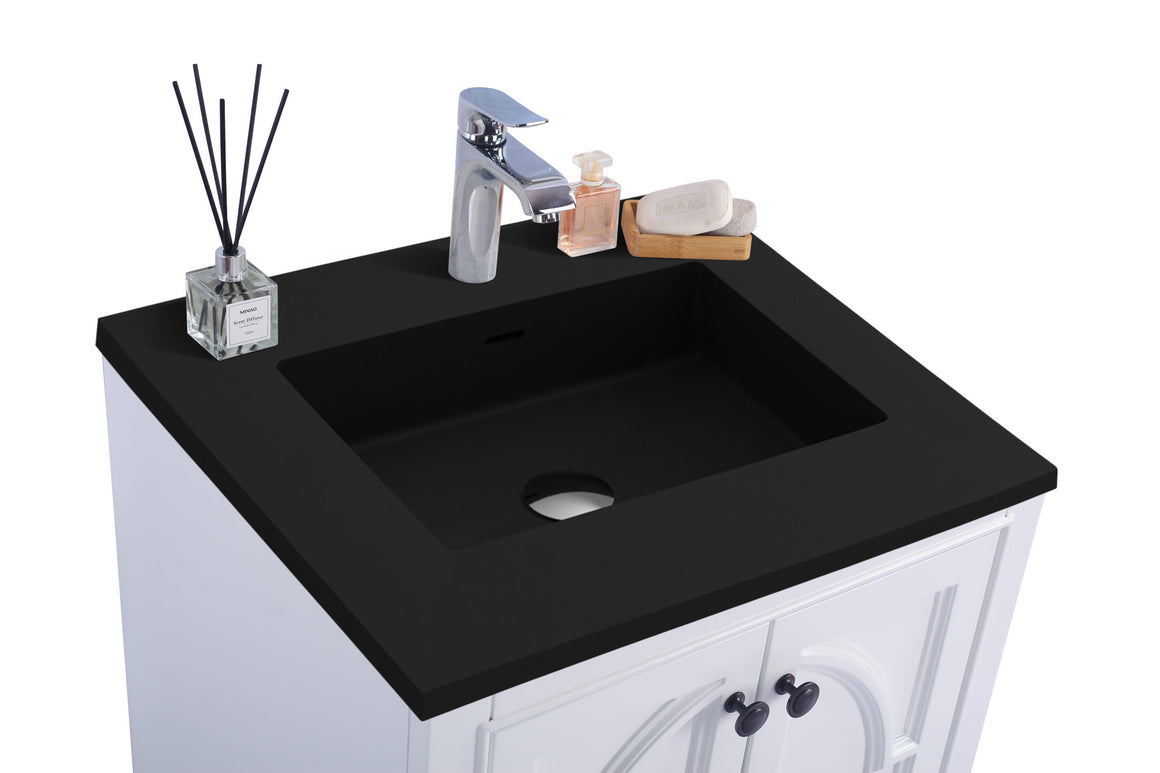 Odyssey - 24 - White Cabinet + Matte Black VIVA Stone Solid Surface Countertop