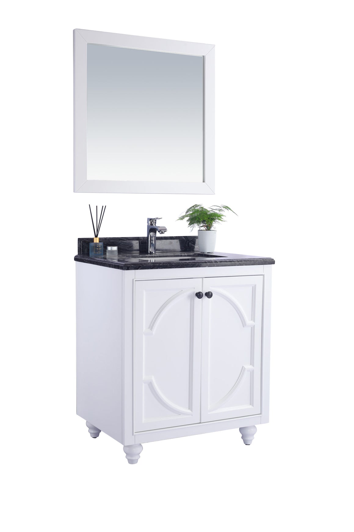 Odyssey - 30 - White Cabinet + Black Wood Marble Countertop