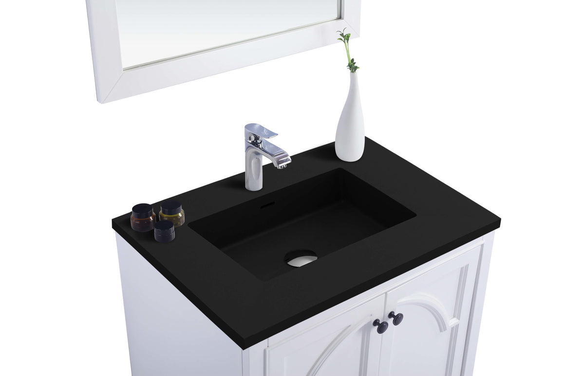 Odyssey - 30 - White Cabinet + Matte Black VIVA Stone Solid Surface Countertop