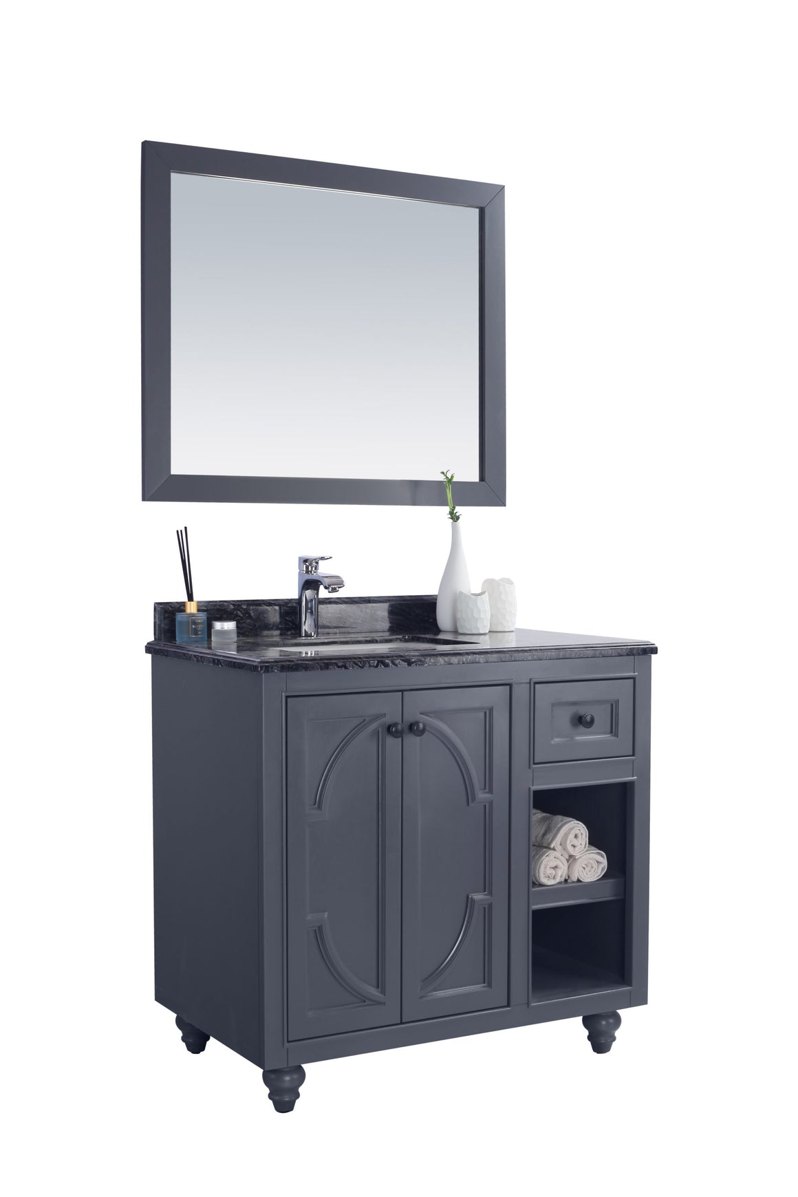 Odyssey - 36 - Maple Grey Cabinet + Black Wood Marble Countertop