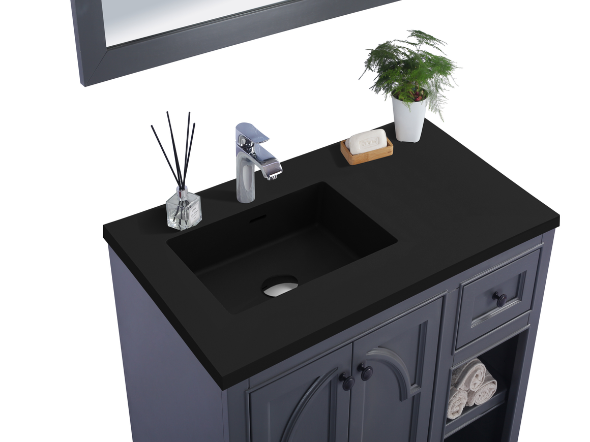 Odyssey - 36 - Maple Grey Cabinet + Matte Black VIVA Stone Solid Surface Countertop
