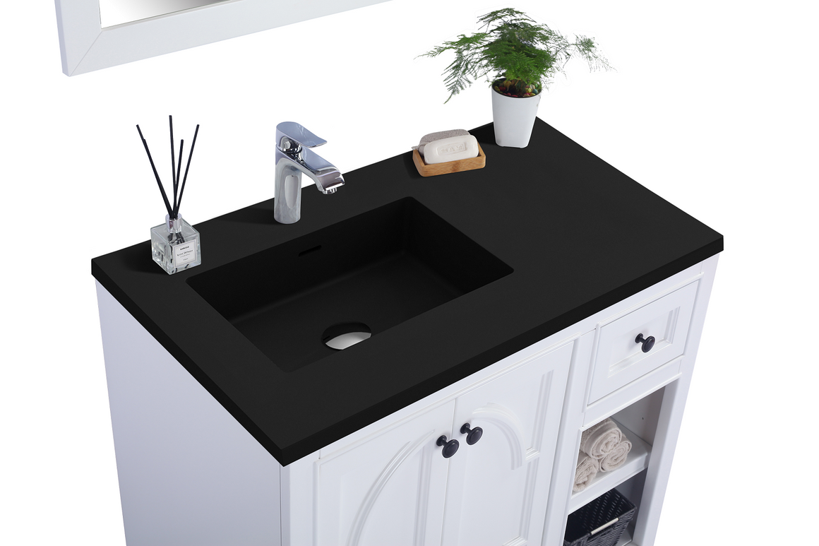 Odyssey - 36 - White Cabinet + Matte Black VIVA Stone Solid Surface Countertop