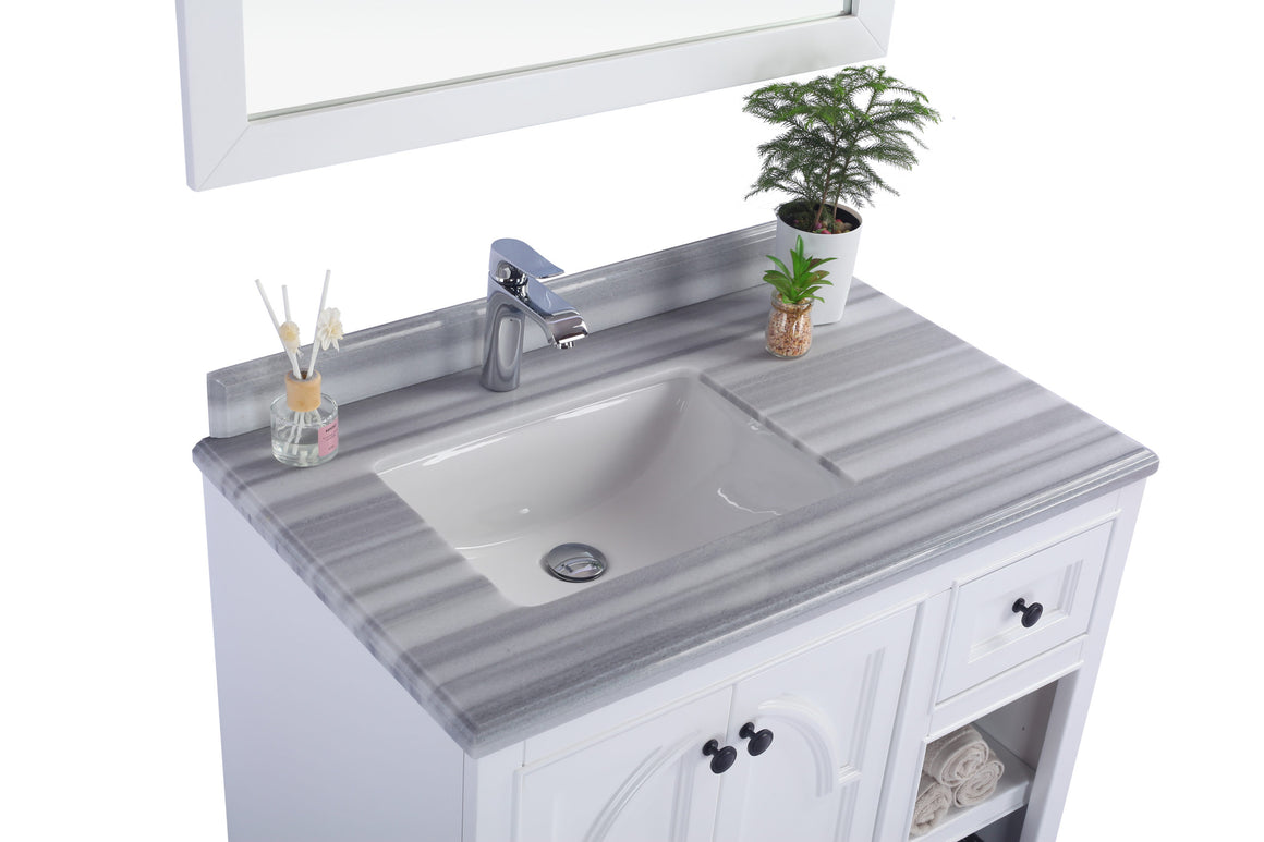 Odyssey - 36 - White Cabinet + White Stripes Marble Countertop