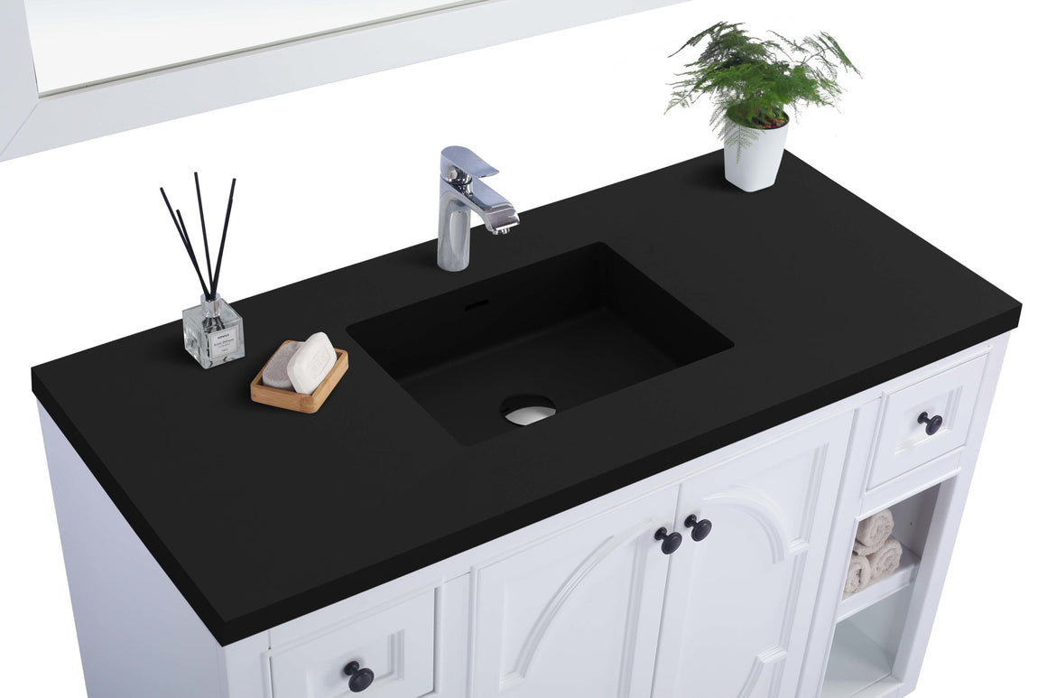Odyssey - 48 - White Cabinet + Matte Black VIVA Stone Solid Surface Countertop