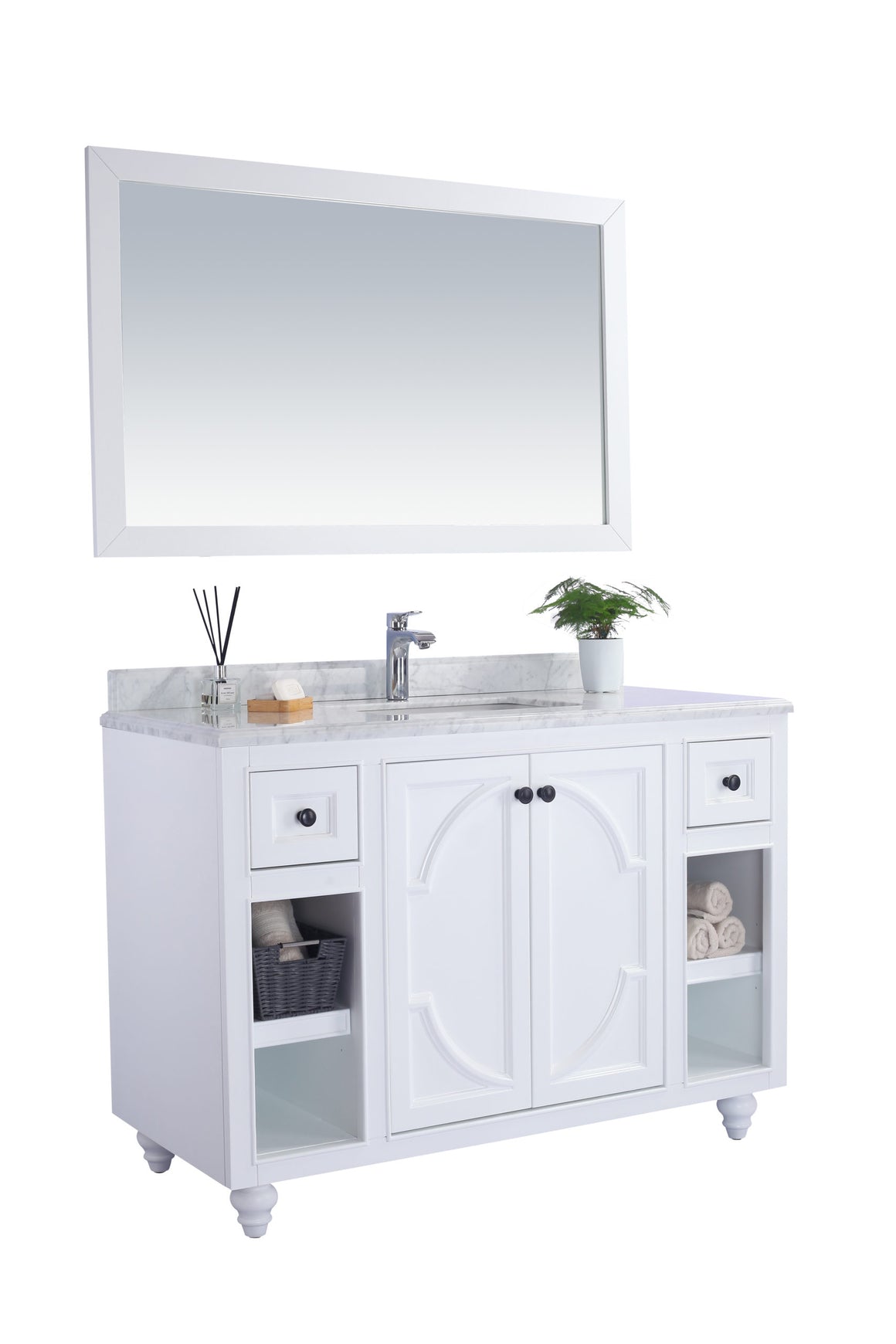 Odyssey - 48 - White Cabinet + White Carrara Marble Countertop