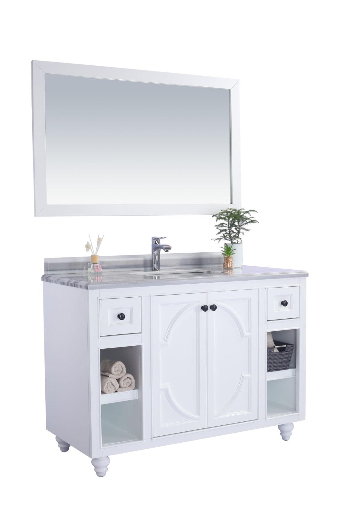 Odyssey - 48 - White Cabinet + White Stripes Marble Countertop