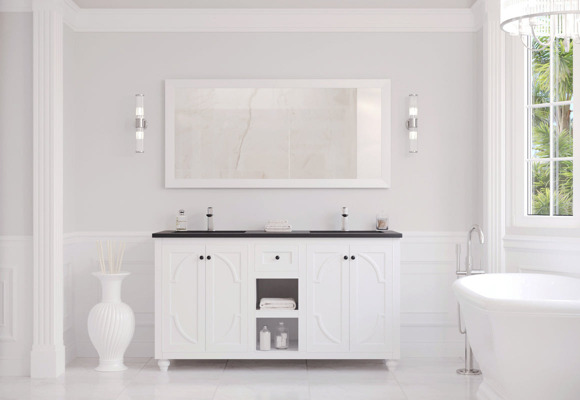 Odyssey - 60 - White Cabinet + Matte Black VIVA Stone Solid Surface Countertop