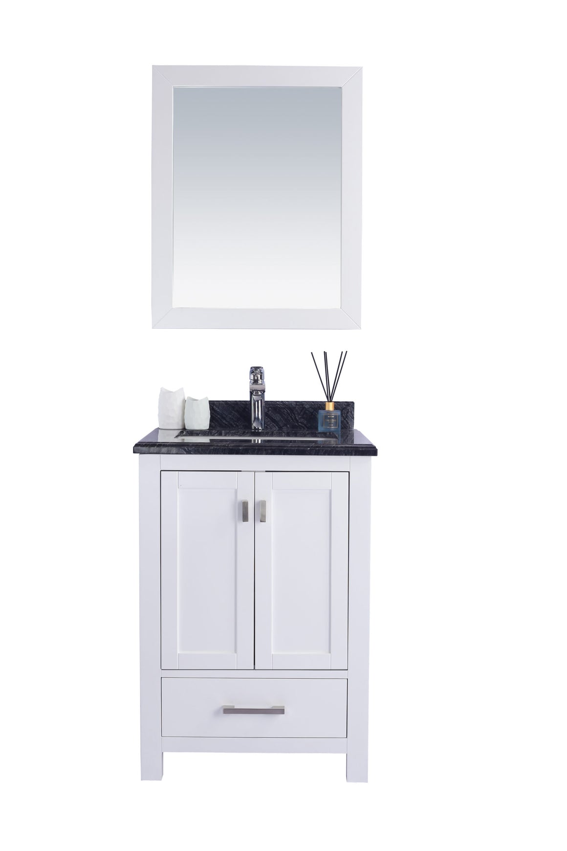 Wilson 24 - White Cabinet + Black Wood Marble Countertop