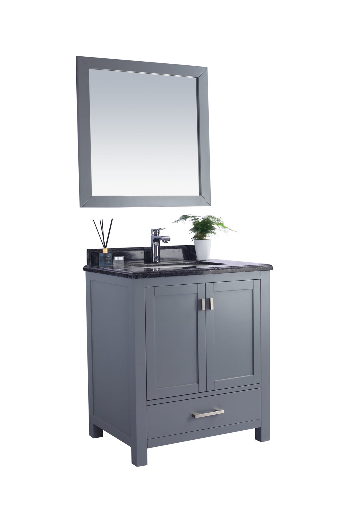 Wilson 30 - Grey Cabinet + Black Wood Marble Countertop