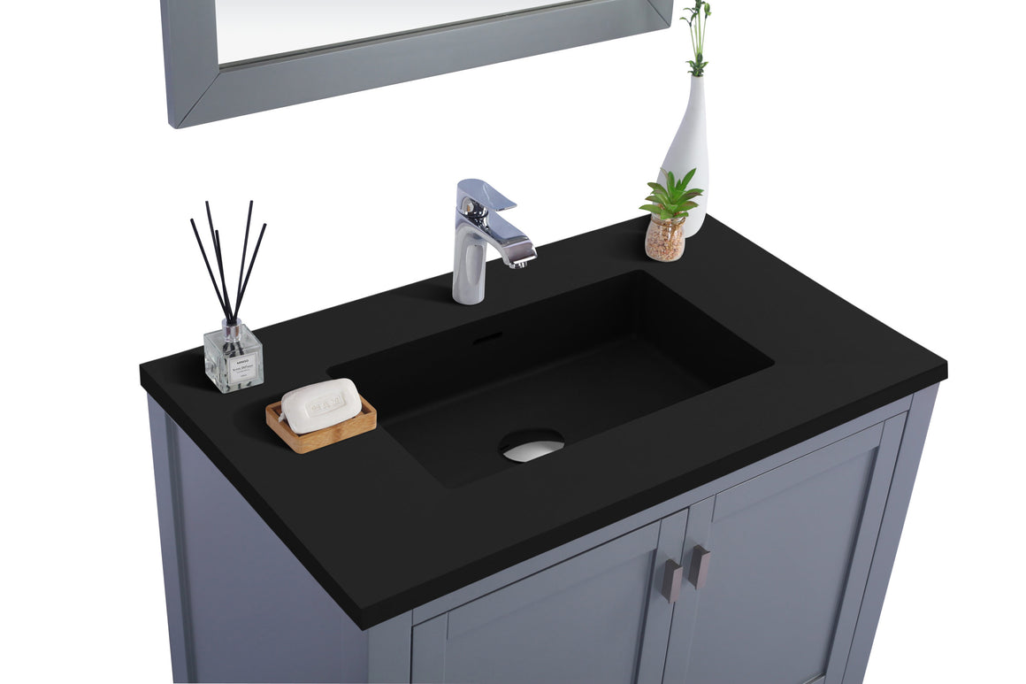 Wilson 36 - Grey Cabinet + Matte Black VIVA Stone Solid Surface Countertop