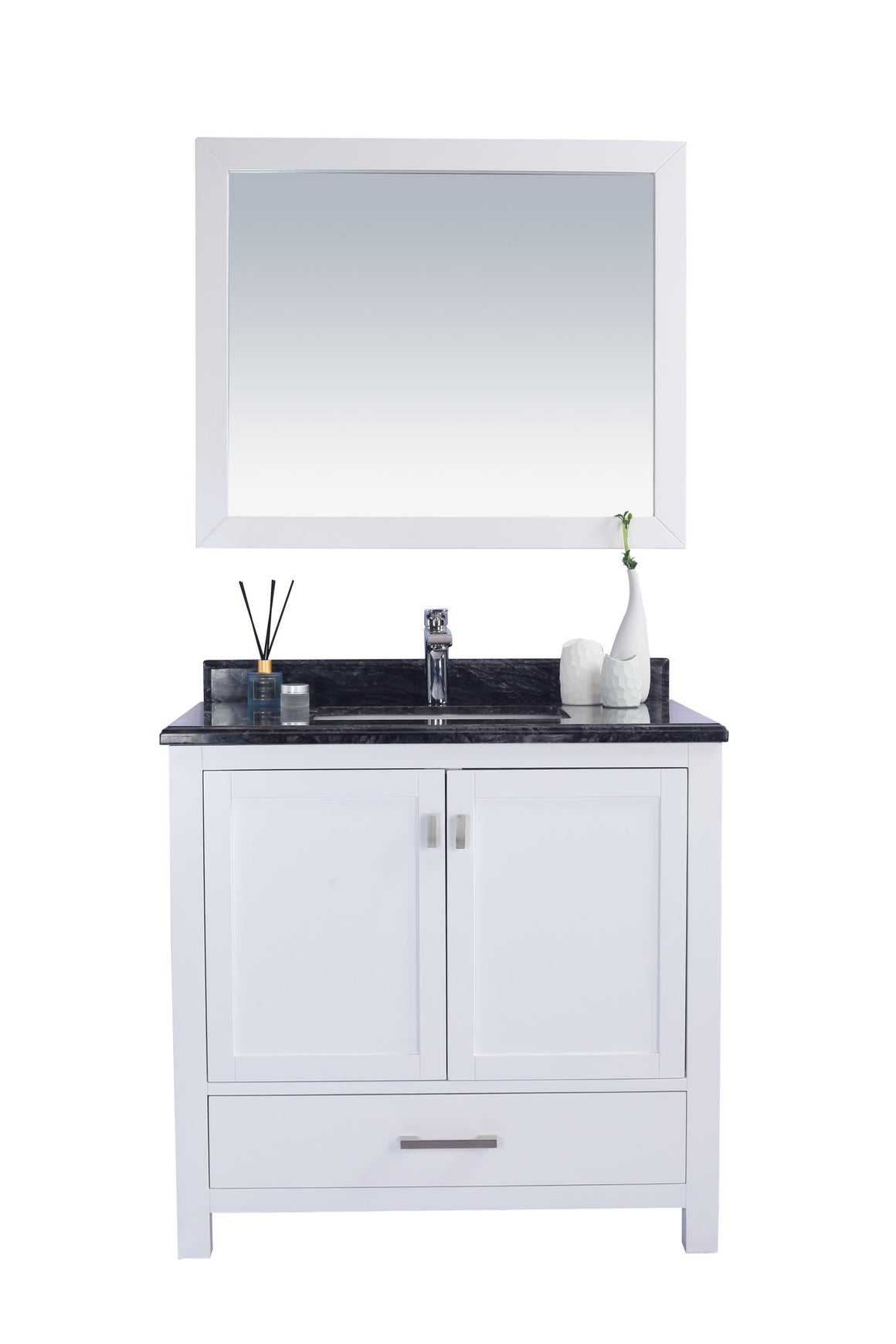 Wilson 36 - White Cabinet + Black Wood Marble Countertop