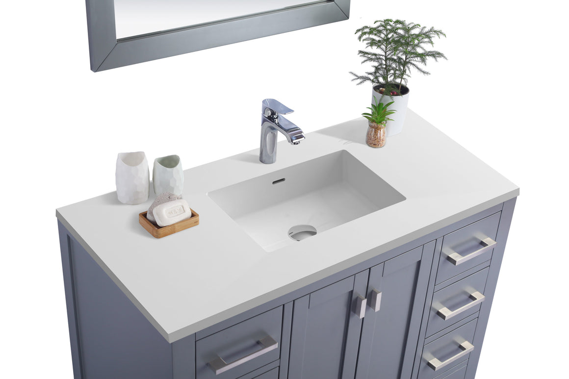 Wilson 42 - Grey Cabinet + Matte White VIVA Stone Solid Surface Countertop