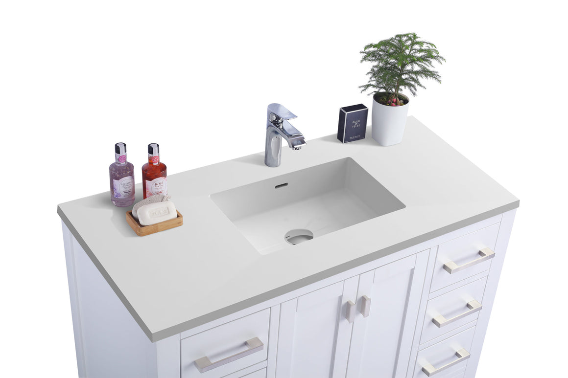 Wilson 42 - White Cabinet + Matte White VIVA Stone Solid Surface Countertop