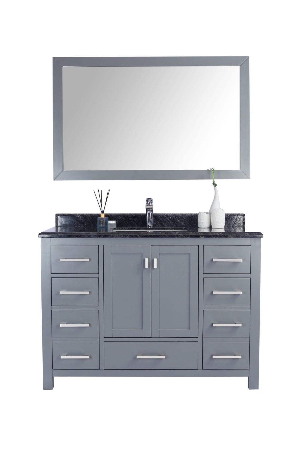 Wilson 48 - Grey Cabinet + Black Wood Marble Countertop