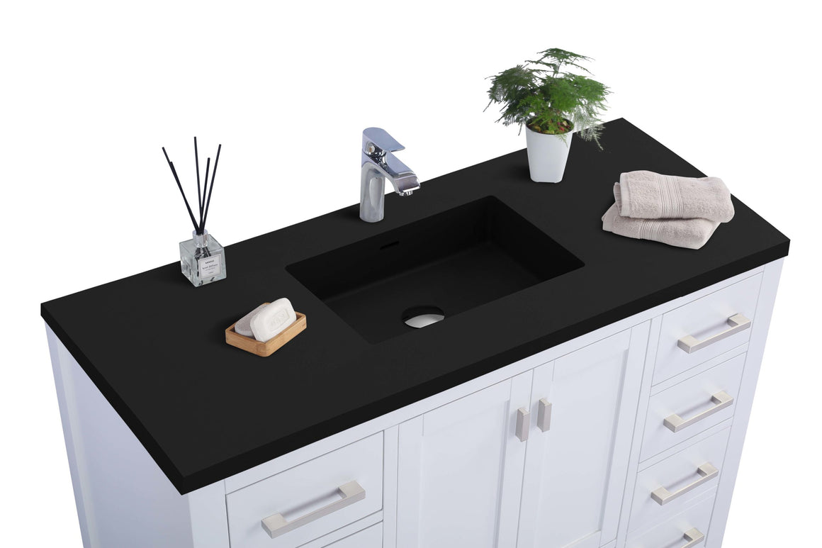 Wilson 48 - White Cabinet + Matte Black VIVA Stone Solid Surface Countertop