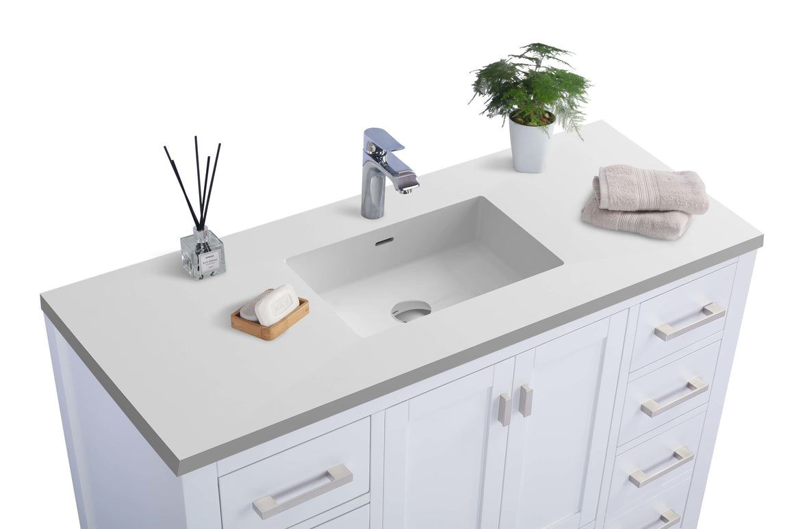 Wilson 48 - White Cabinet + Matte White VIVA Stone Solid Surface Countertop