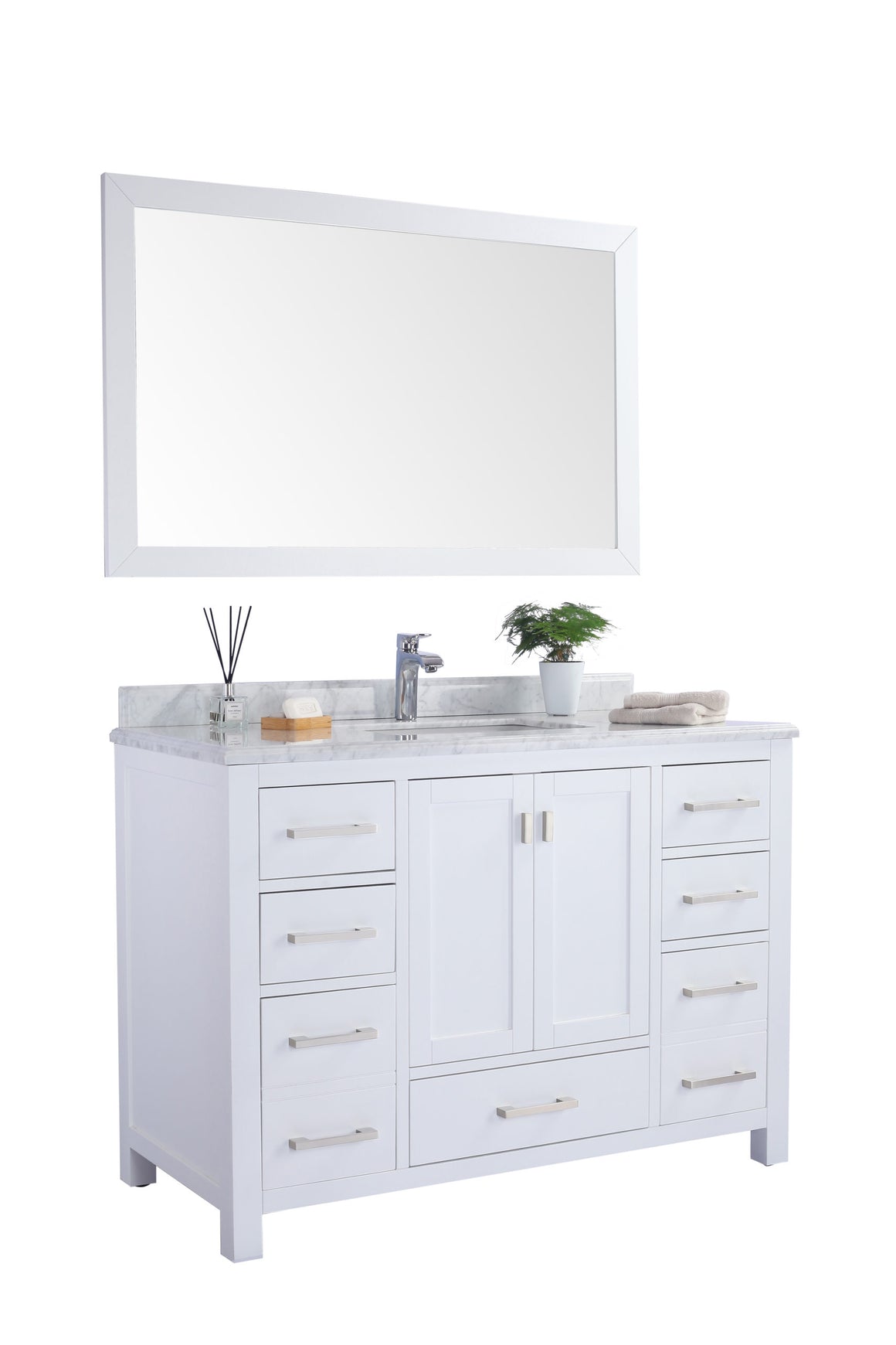 Wilson 48 - White Cabinet + White Carrara Marble Countertop