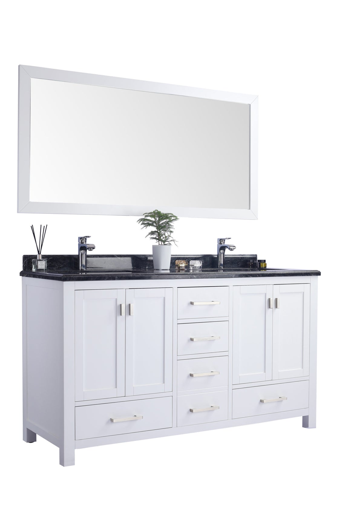 Wilson 60 - White Cabinet + Black Wood Marble Countertop