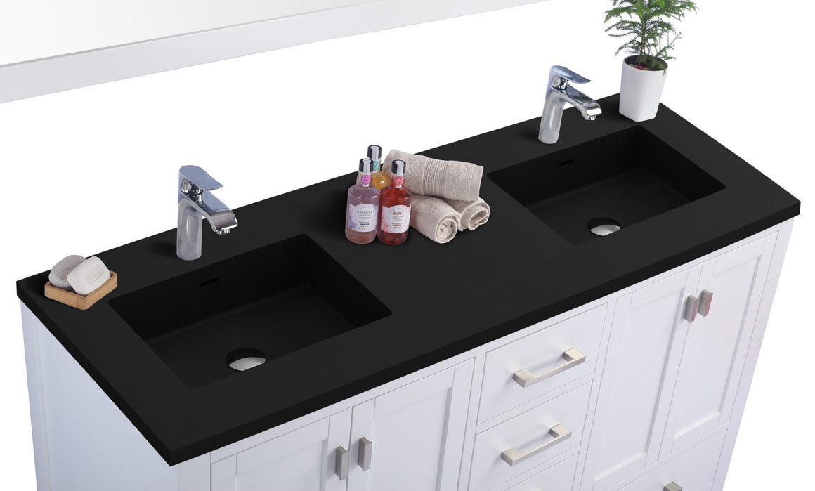 Wilson 60 - White Cabinet + Matte Black VIVA Stone Solid Surface Countertop