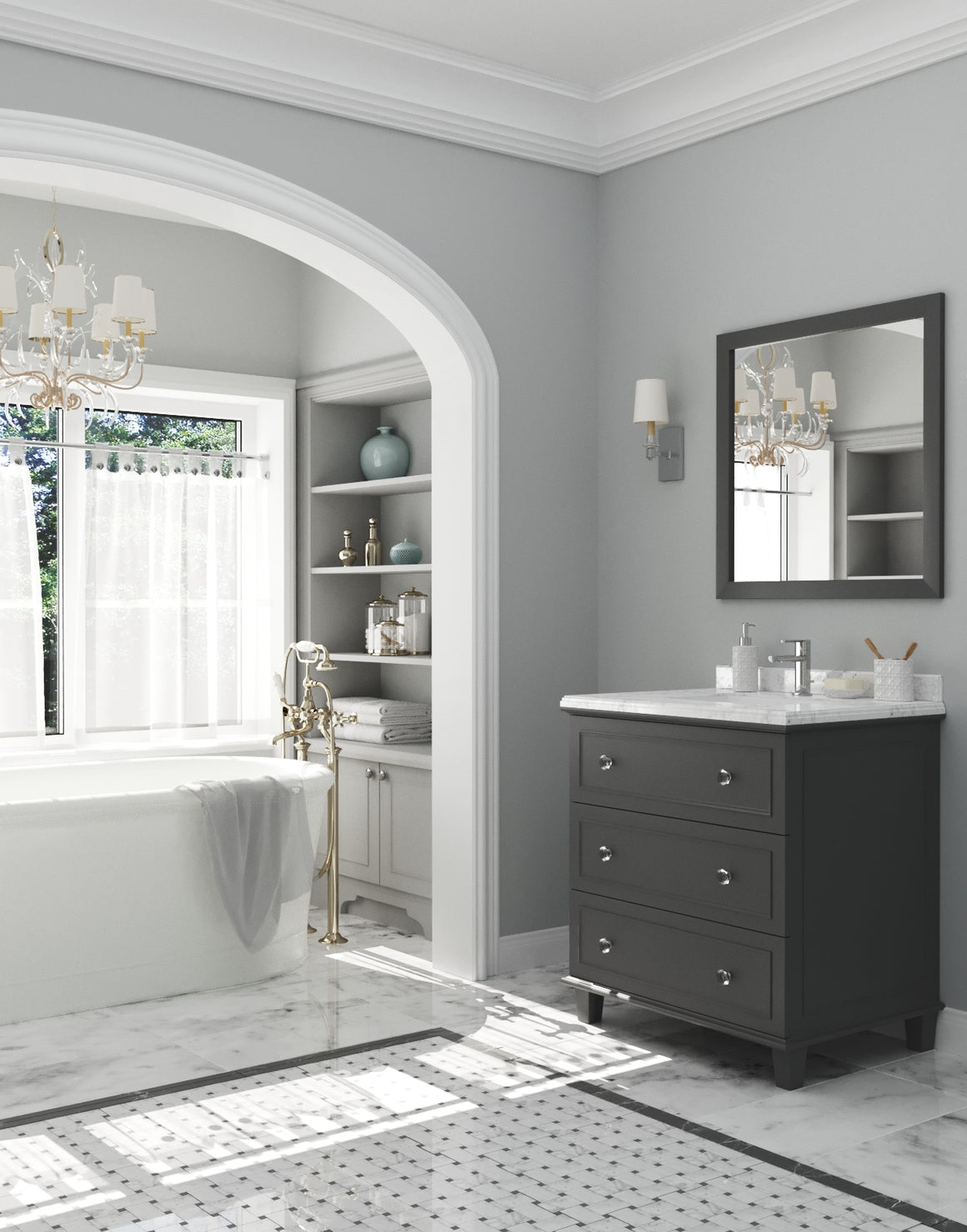 Luna - 30 - Maple Grey Cabinet + White Carrara Marble Countertop