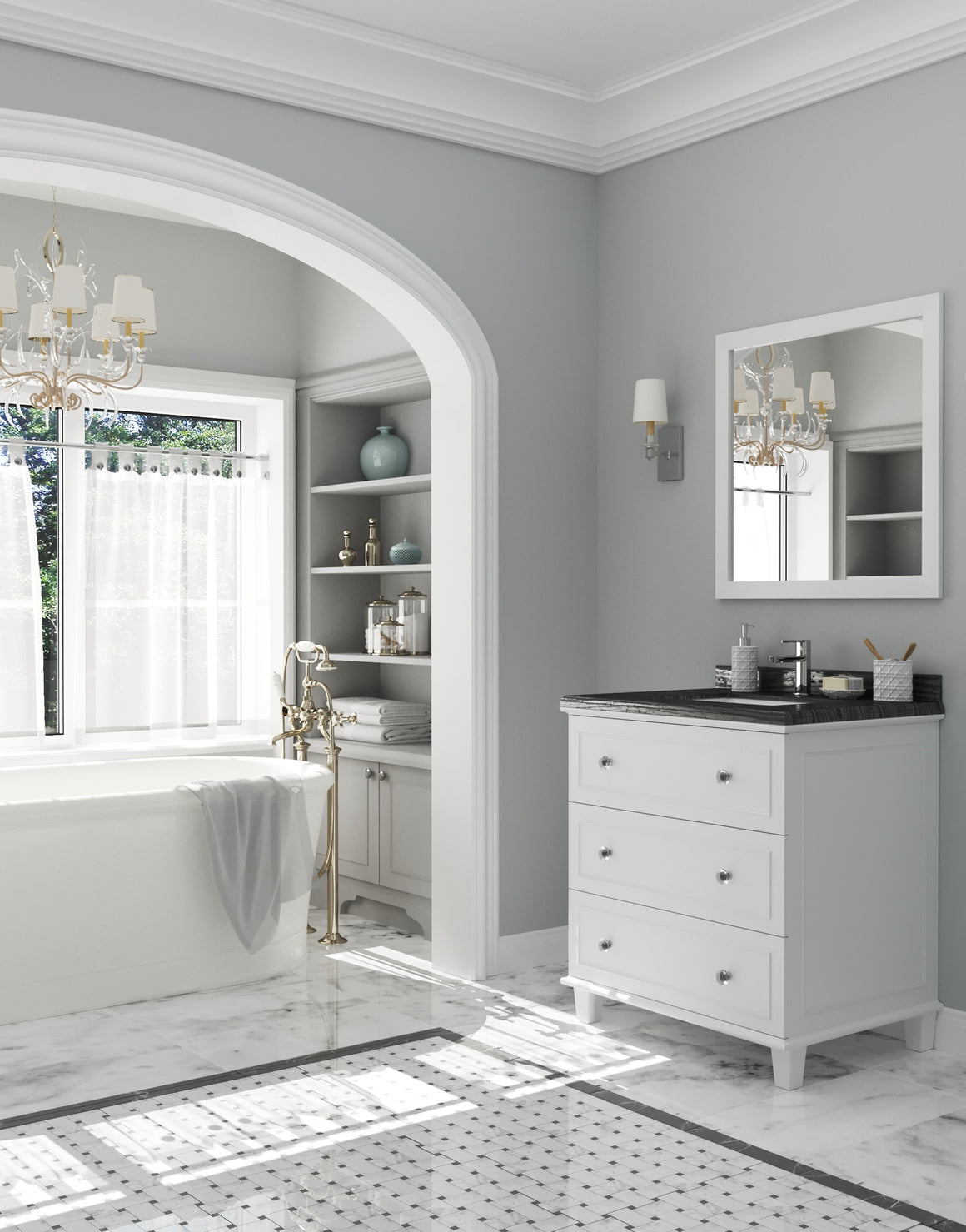 Luna - 30 - White Cabinet + Black Wood Marble Countertop