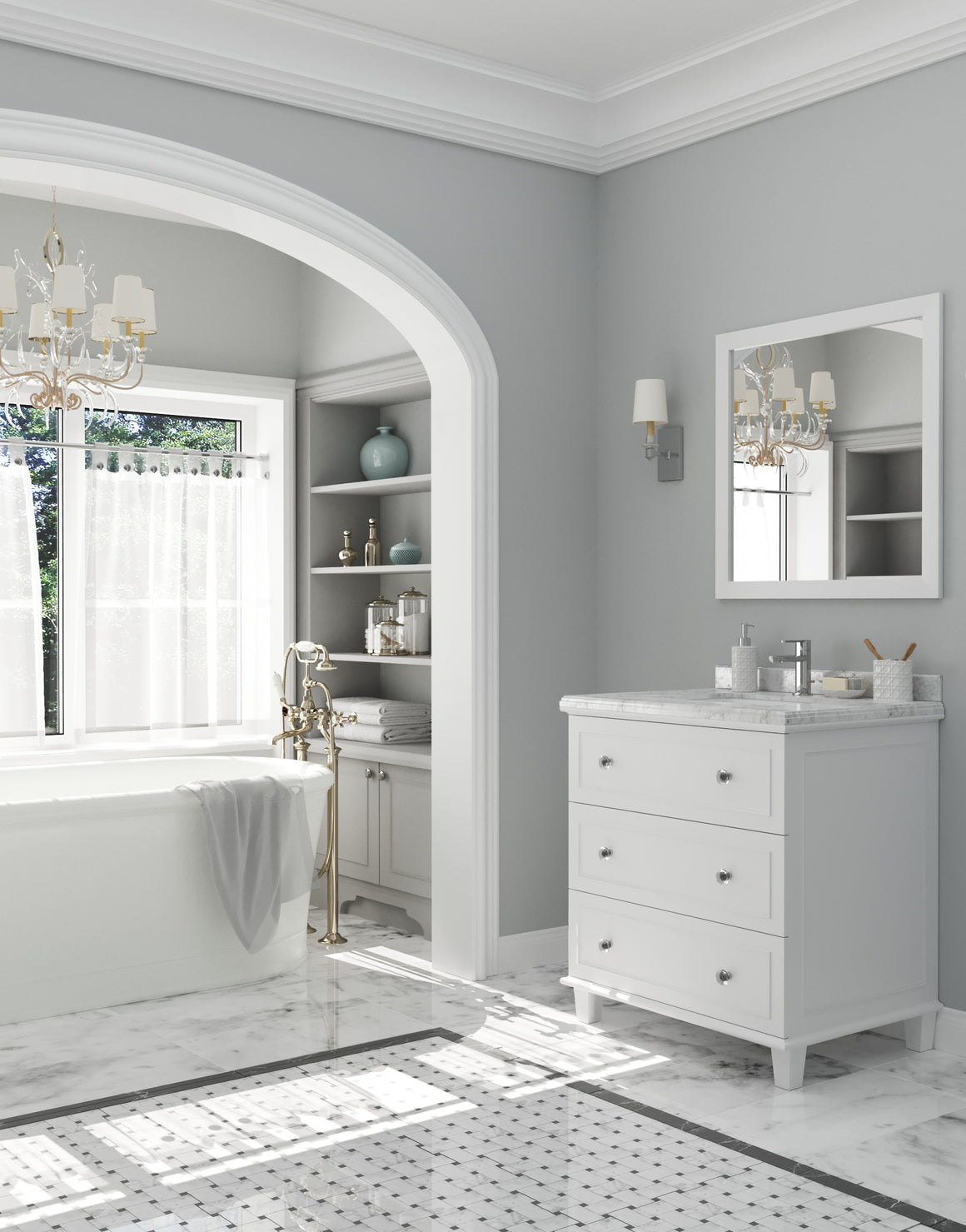 Luna - 30 - White Cabinet + White Carrara Marble Countertop