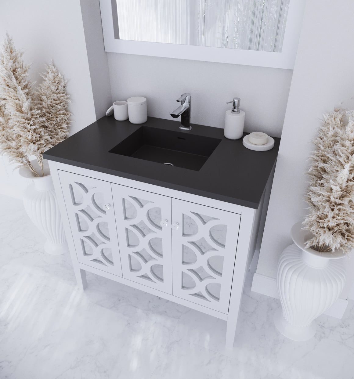 Mediterraneo - 36 - White Cabinet + Matte Black VIVA Stone Solid Surface Countertop