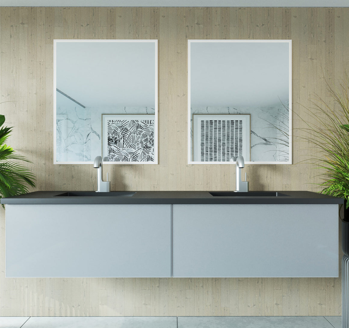 Vitri 72 - Fossil Grey Double Sink Cabinet + Matte Black VIVA Stone Solid Surface Double Sink Countertop