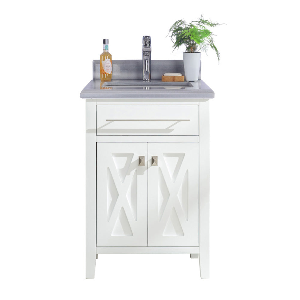 Wimbledon - 24 - White Cabinet + White Stripes Marble Countertop