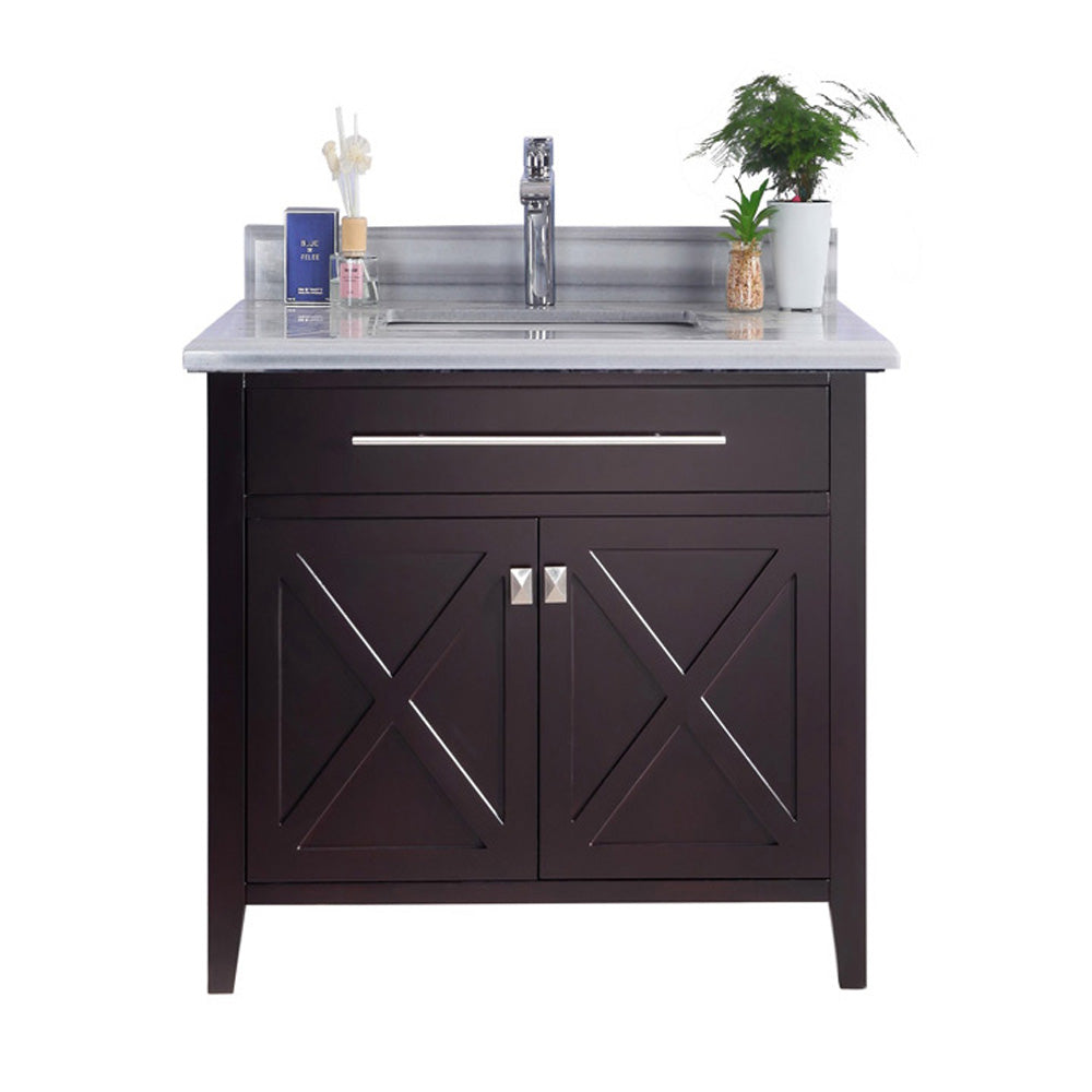 Wimbledon - 36 - Brown Cabinet + White Stripes Marble Countertop