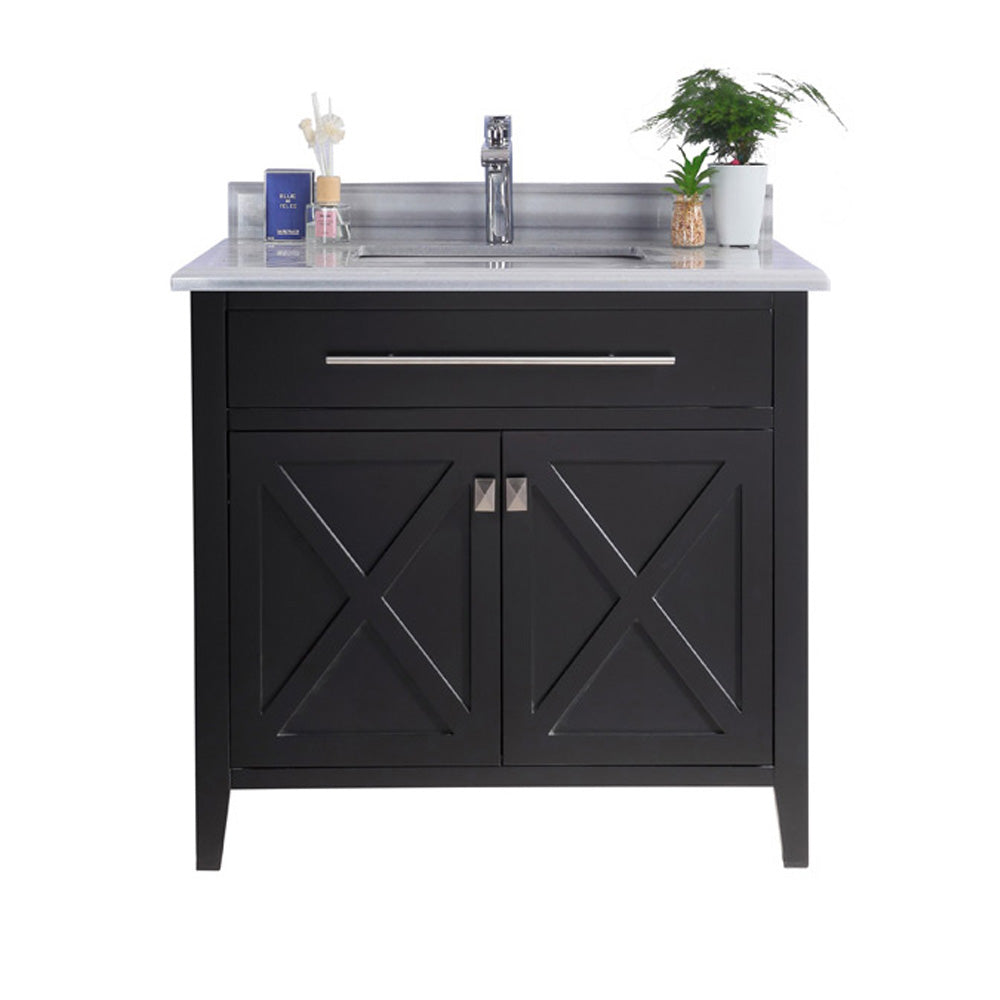 Wimbledon - 36 - Espresso Cabinet + White Stripes Marble Countertop