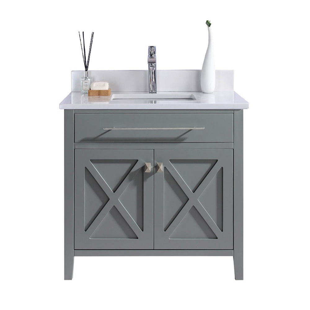 Wimbledon - 36 - Grey Cabinet + White Quartz Countertop