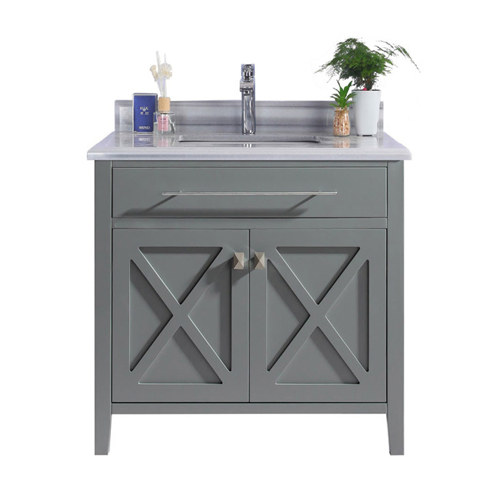 Wimbledon - 36 - Grey Cabinet + White Stripes Marble Countertop