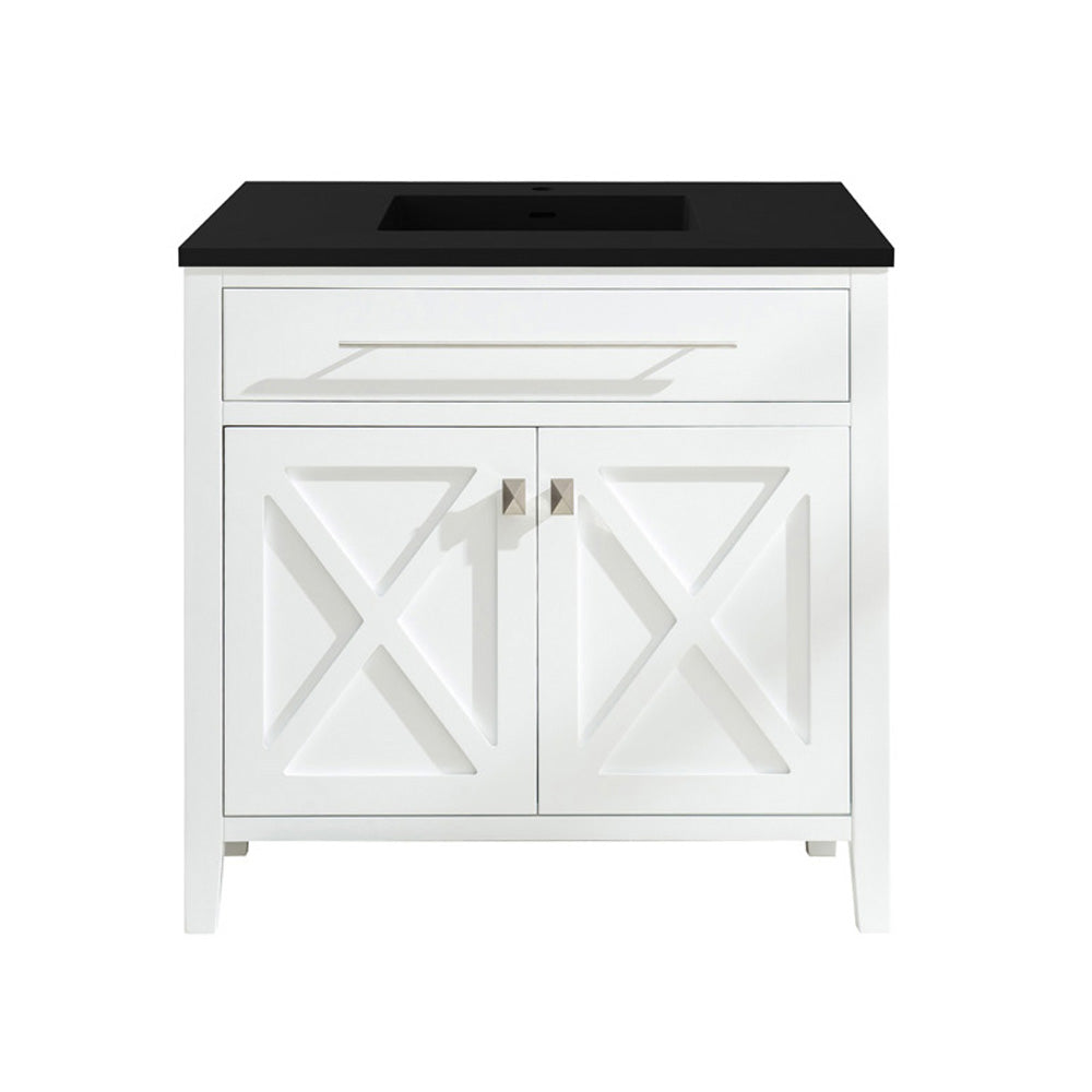 Wimbledon - 36 - White Cabinet + Matte Black VIVA Stone Solid Surface Countertop