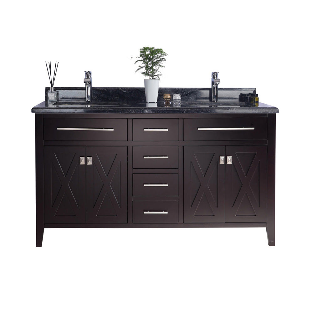 Wimbledon - 60 - Brown Cabinet + Black Wood Marble Countertop