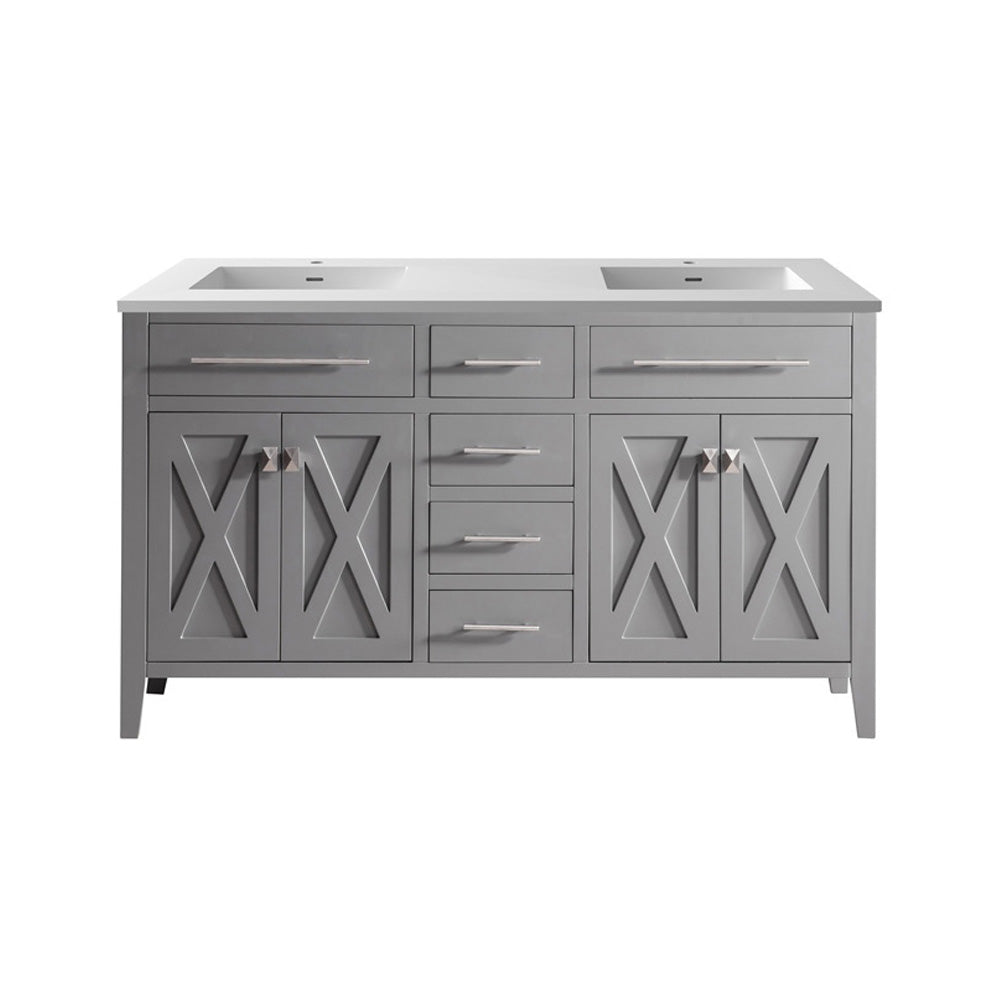 Wimbledon - 60 - Grey Cabinet + Matte White VIVA Stone Solid Surface Countertop