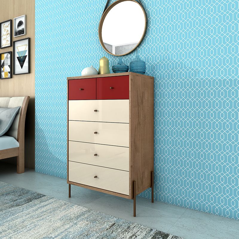 Joy 48.43" Tall Dresser with 6 Full Extension Drawers in Red and Off White