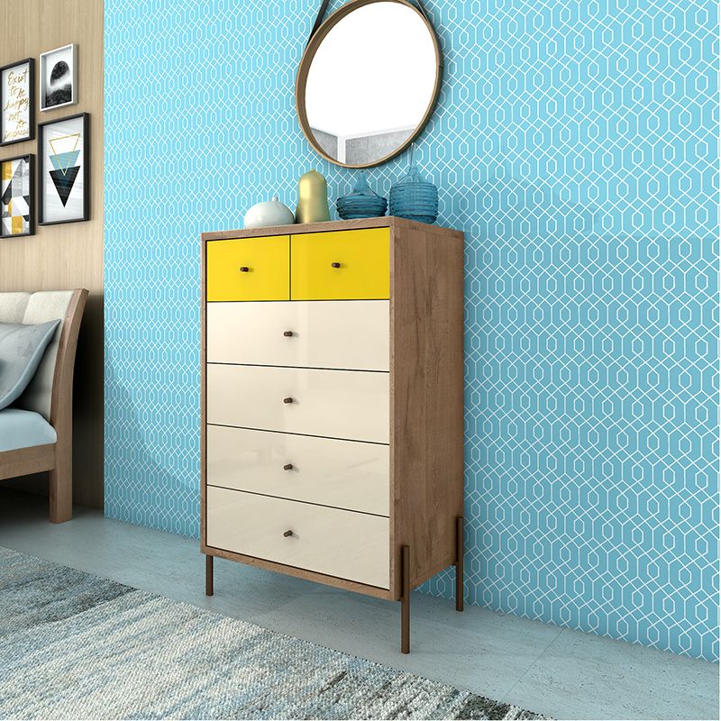 Joy 48.43" Tall Dresser with 6 Full Extension Drawers in Yellow and Off White