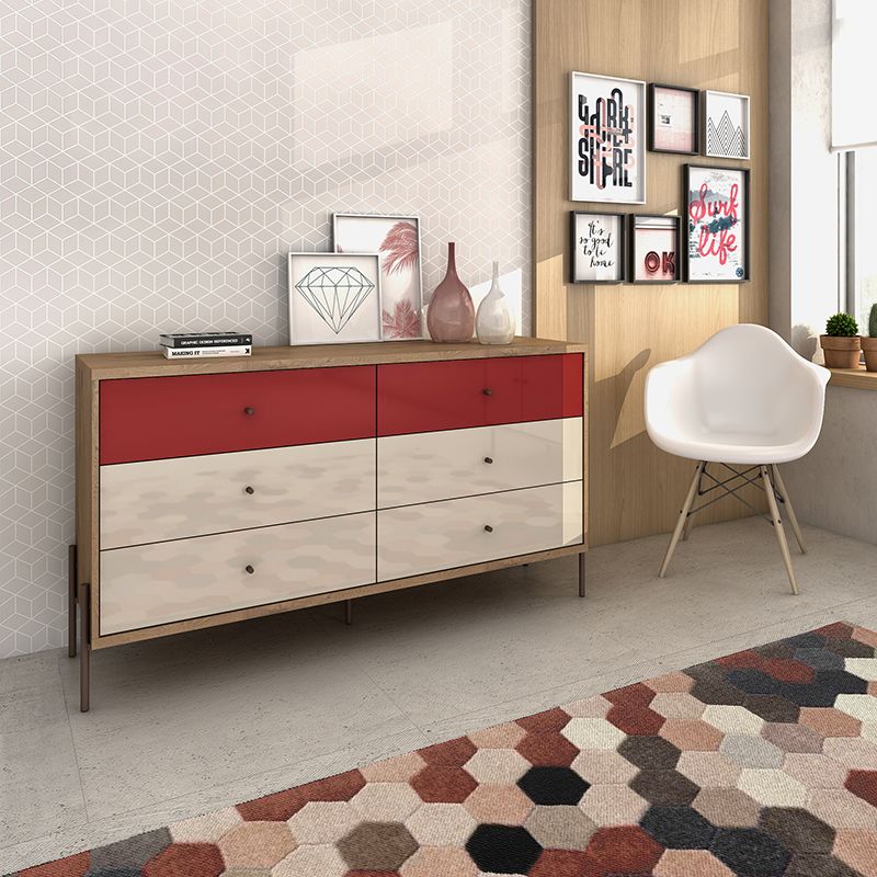 Joy 59" Wide Double Dresser with 6 Full Extension Drawers in Red and Off White