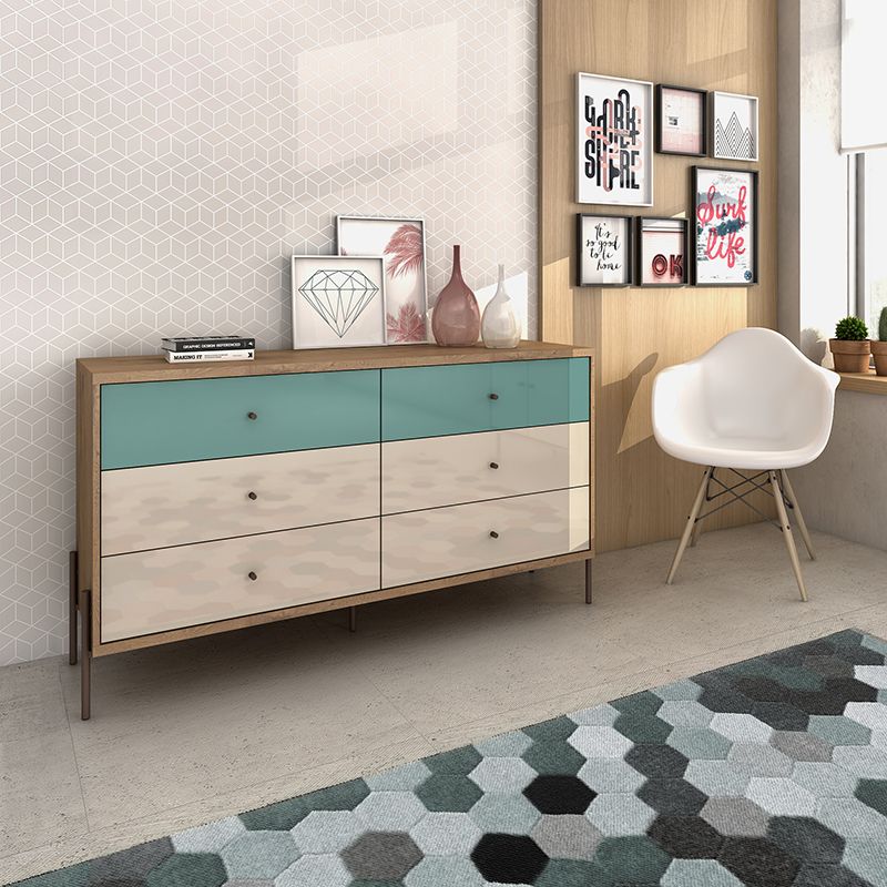 Joy 59" Wide Double Dresser with 6 Full Extension Drawers in Blue and Off White