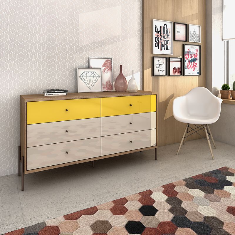Joy 59" Wide Double Dresser with 6 Full Extension Drawers in Yellow and Off White