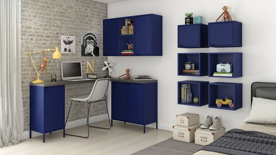 Smart 4-Piece 13.77" Floating Cabinet and Display Shelf in Blue