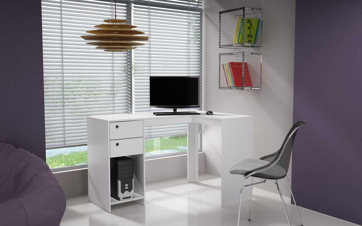 Palermo Classic L- Desk with 2 drawers and 1 cubby in White
