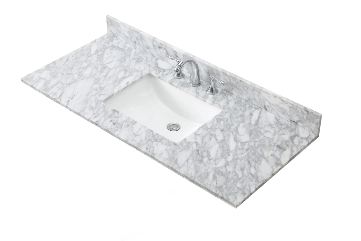 48" Solid Recycled Fir Single Sink Vanity With Rectangular Sink Carrara White Marble Top-No Faucet