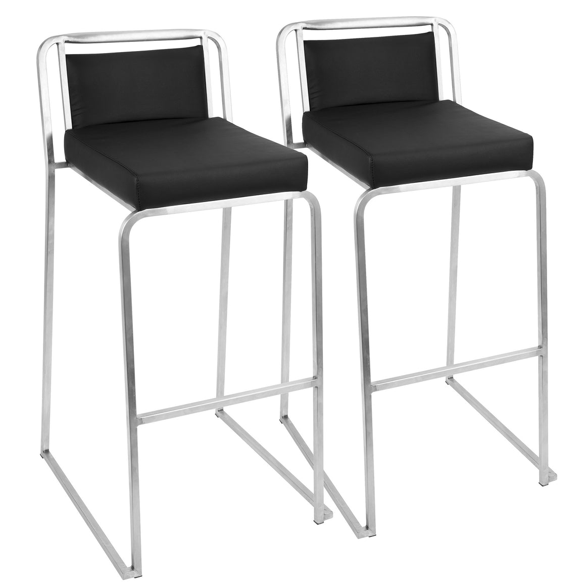 Cascade Contemporary Stackable Barstool in Black Faux Leather by LumiSource - Set of 2