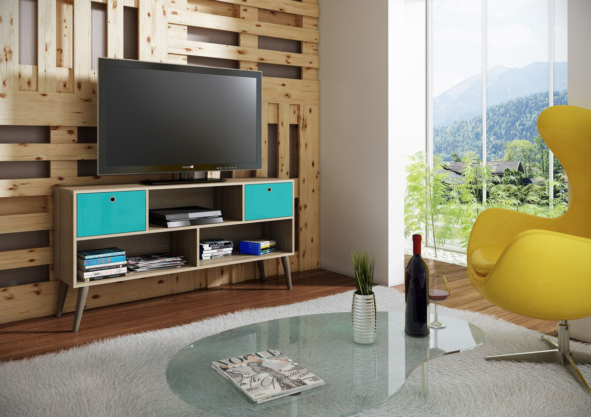 Uppsala TV Stand with 3 shelves in Oak and Aqua